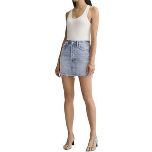 Agolde Light Blue Distressed Denim Mini Skirt